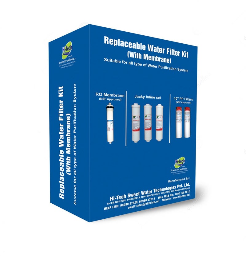 Hi-Tech Ro Replaceable Water Filter Kit With Membrane - 1 Pcs , White - Image 2