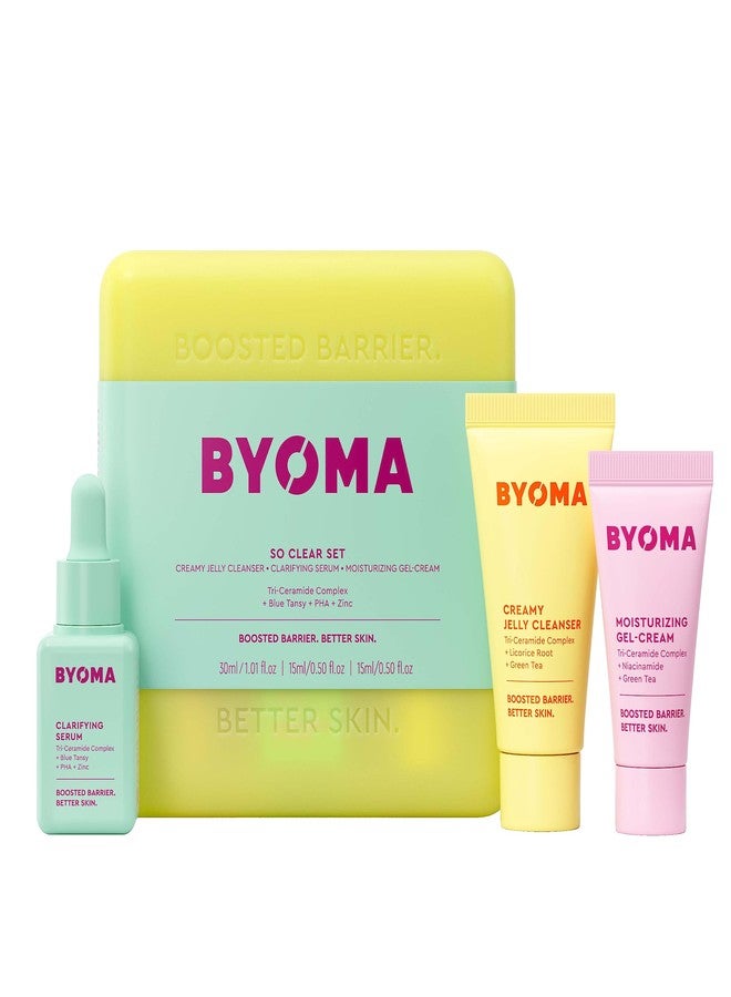 BYOMA So Clear Set - Barrier Repair Skincare Set for Acne Prone Skin - Creamy Jelly Cleanser, Clarifying Face Serum & & Gel-Cream Moisturizer - Unclogs Pores, Targets Blemishes - 30ml, 15ml, 15ml - Image 1