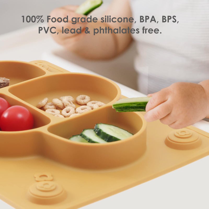 ROCCED Suction Plates for Baby Placemat Spoon Fork Set for Toddlers, Silicone Baby Plates with Suction Baby Dishes for Kids Plates-mustard - Image 4