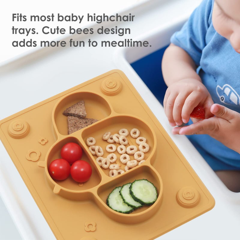 ROCCED Suction Plates for Baby Placemat Spoon Fork Set for Toddlers, Silicone Baby Plates with Suction Baby Dishes for Kids Plates-mustard - Image 3