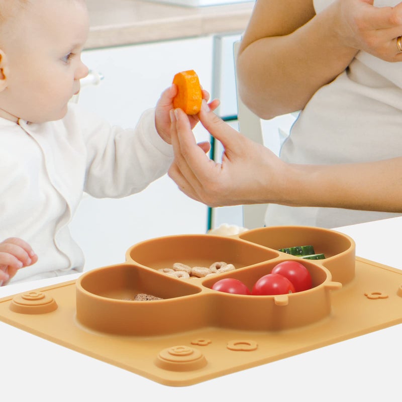 ROCCED Suction Plates for Baby Placemat Spoon Fork Set for Toddlers, Silicone Baby Plates with Suction Baby Dishes for Kids Plates-mustard - Image 5