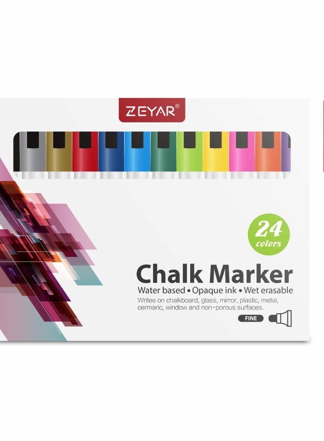 ZEYAR Liquid Chalk Marker-Wet Erase Marker, 24 Colors, 1.2mm Fine Tip for Detailed Drawing, Writes on Nonporous Chalkboards, Bistro Boards, Windows, Plastic and more (24 Colors) - Image 2