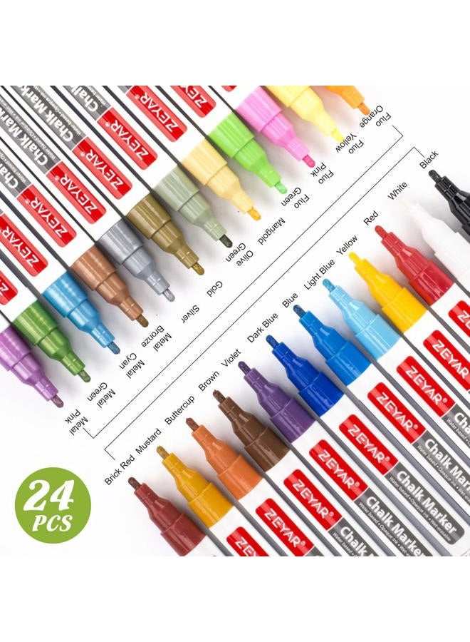 ZEYAR Liquid Chalk Marker-Wet Erase Marker, 24 Colors, 1.2mm Fine Tip for Detailed Drawing, Writes on Nonporous Chalkboards, Bistro Boards, Windows, Plastic and more (24 Colors) - Image 4