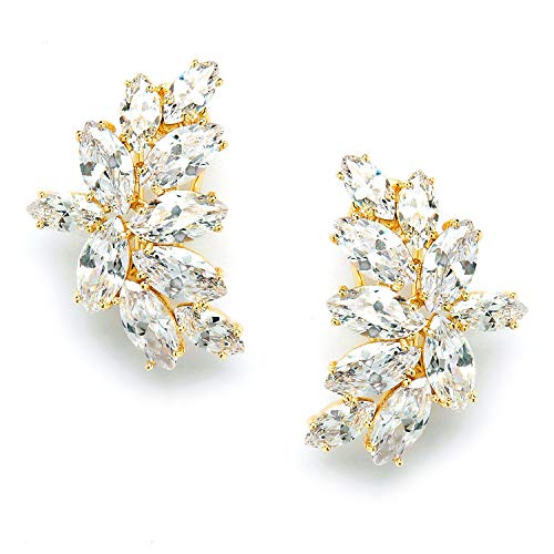 Mariell Clip-On Cubic Zirconia Crystal Bridal Earrings, Marquise Shape CZ Curved Clusters, Women Earrings for Wedding, Bridesmaids, Homecoming, Mother of the Bride - Image 1