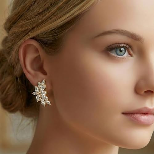 Mariell Clip-On Cubic Zirconia Crystal Bridal Earrings, Marquise Shape CZ Curved Clusters, Women Earrings for Wedding, Bridesmaids, Homecoming, Mother of the Bride - Image 2