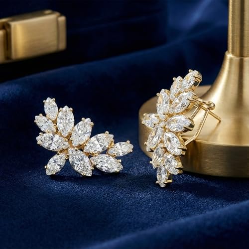 Mariell Clip-On Cubic Zirconia Crystal Bridal Earrings, Marquise Shape CZ Curved Clusters, Women Earrings for Wedding, Bridesmaids, Homecoming, Mother of the Bride - Image 4