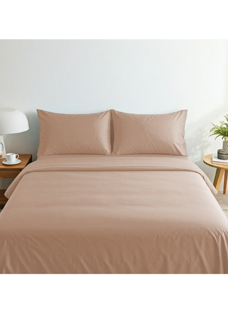 Home-Tex Design Hometex Design King Size Dyed Flat Sheet Set Taupe - 1 Flat Sheet (240x260 cm) +2 Pillow Covers (50x75cm)  - Image 1