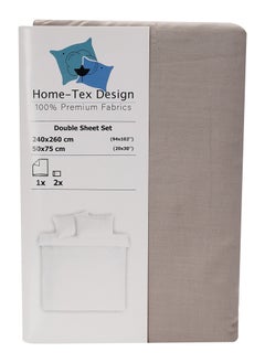 Home-Tex Design Hometex Design King Size Dyed Flat Sheet Set Taupe - 1 Flat Sheet (240x260 cm) +2 Pillow Covers (50x75cm)  - Image 2