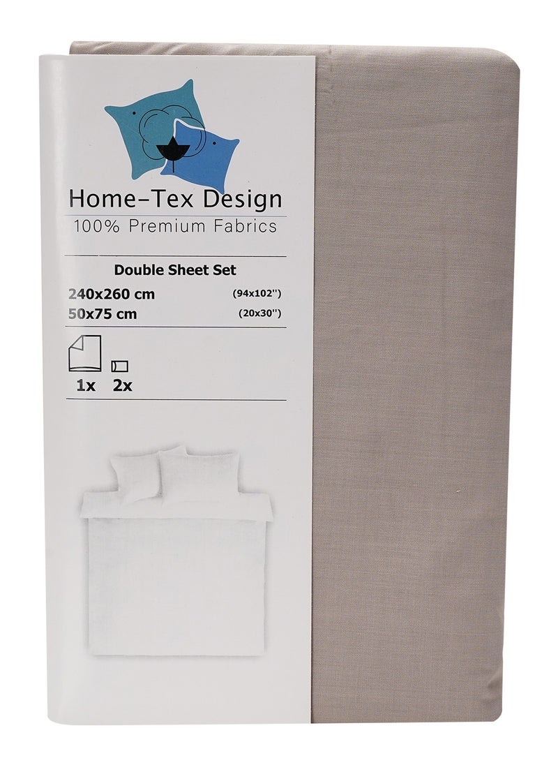 Home-Tex Design Hometex Design King Size Dyed Flat Sheet Set Taupe - 1 Flat Sheet (240x260 cm) +2 Pillow Covers (50x75cm)  - Image 2