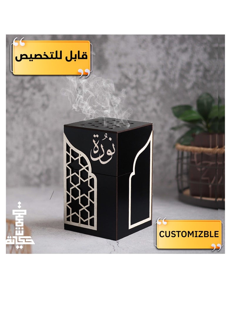 حكاية شمعة مبخره بخور مصنوعه من الخشب الفاخر ، مبخرة باسم قابل للتخصيص "باسمك او اسم من تحب "بتصميم مميز وبلون أسود - Image 1