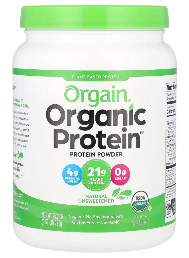 مسحوق بروتين عضوي نباتي طبيعي غير محلى 1.59 رطل (720 جرام)