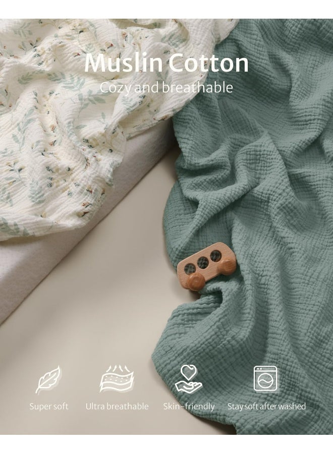 Blissful Diary Blissful Diary Muslin Changing Pad Cover for Girls Boys, Ultra Soft Breathable Cotton, Baby Diaper Change Table Pad Covers, 2Pack (Roman Green&Leaf) - Image 2