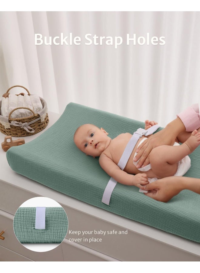 Blissful Diary Blissful Diary Muslin Changing Pad Cover for Girls Boys, Ultra Soft Breathable Cotton, Baby Diaper Change Table Pad Covers, 2Pack (Roman Green&Leaf) - Image 3
