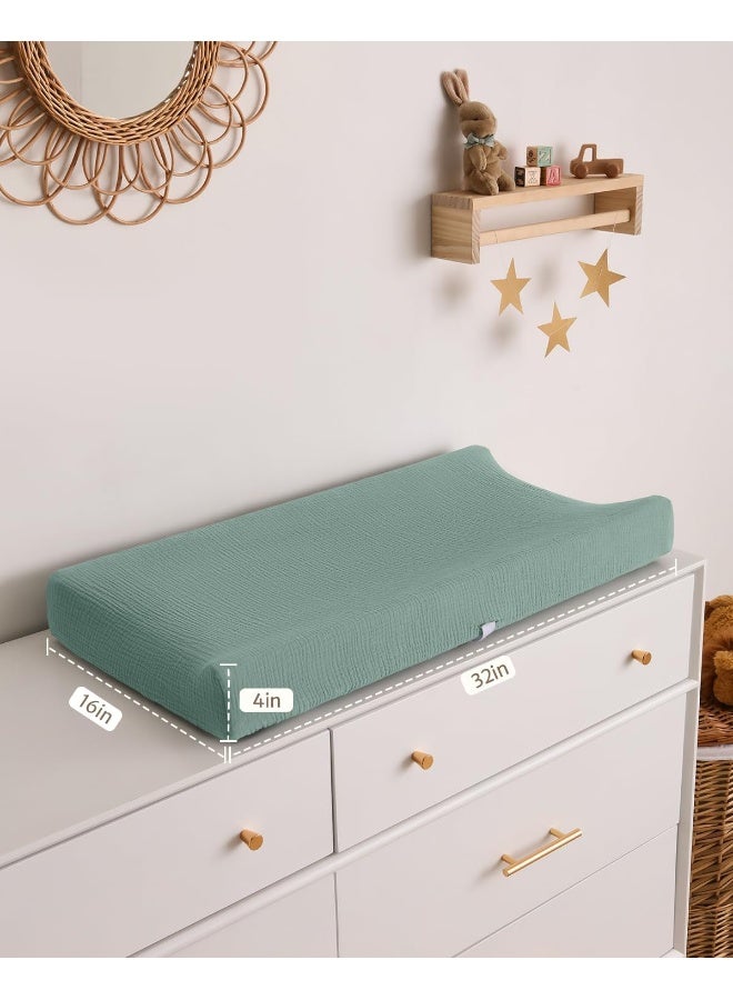 Blissful Diary Blissful Diary Muslin Changing Pad Cover for Girls Boys, Ultra Soft Breathable Cotton, Baby Diaper Change Table Pad Covers, 2Pack (Roman Green&Leaf) - Image 5