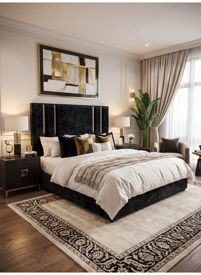 دانفورد بد سرير مودرن مخمل أسود 200×200 سم | سرير ملكي بتصميم فاخر لغرفة نوم عصرية - Image 1