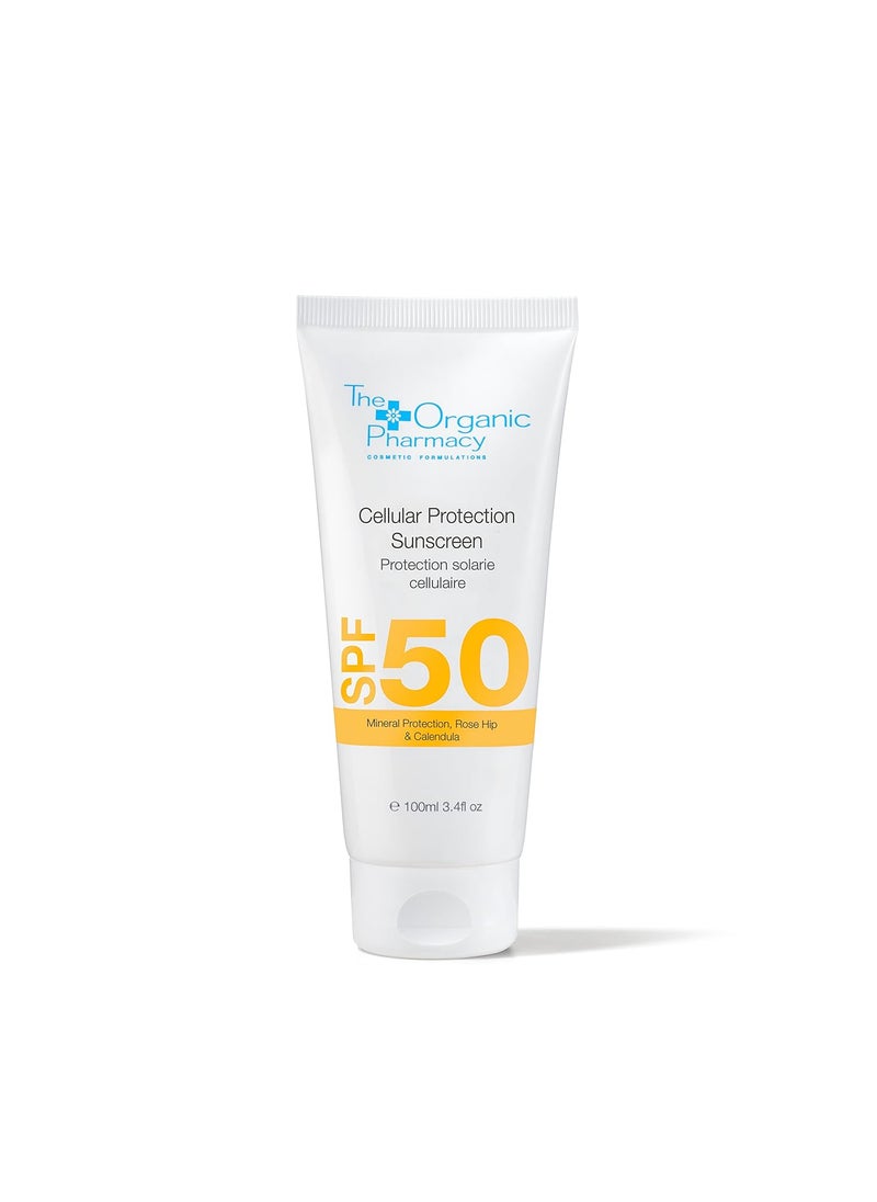 The Organic Pharmacy - The Organic Pharmacy Cellular Protection Sunscreen SPF 50 for Face  Body  Mineral Sunshield to Block Both UVA  UVB  Vitaminrich Natural Antioxidants  Light NonFlaky NonGreasy  34 oz 100 ml - Image 1