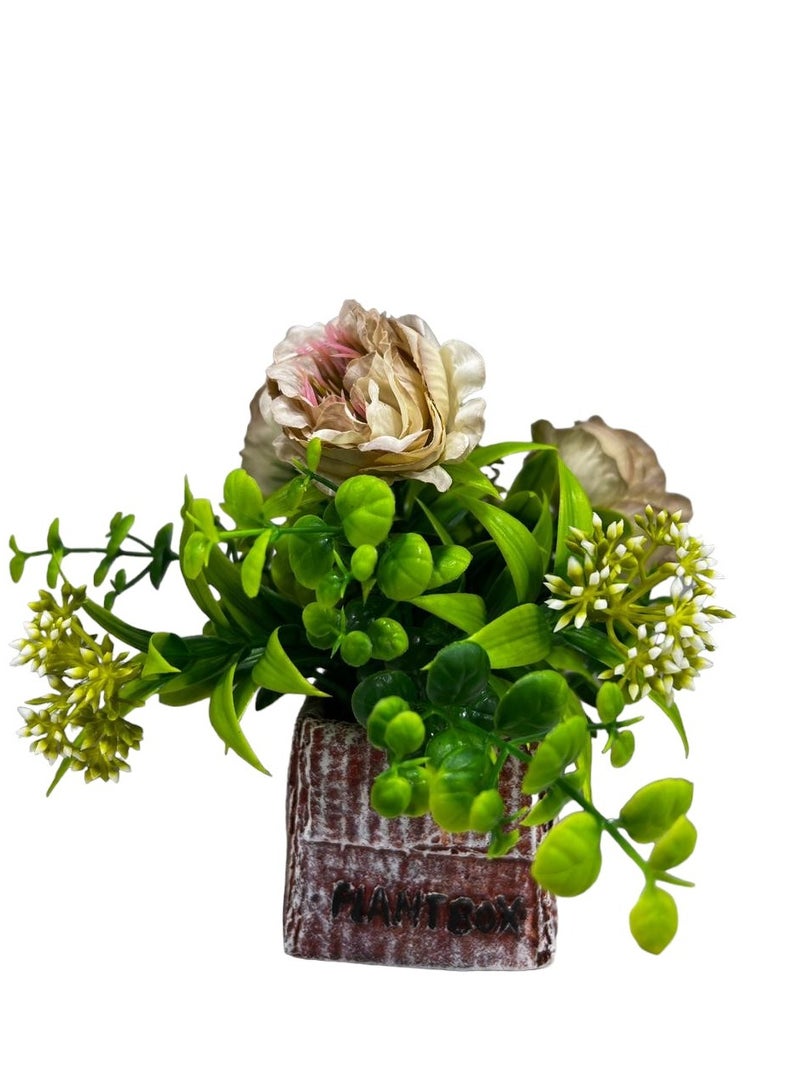 BABAZAM Decorative Artificial Flowers Potted in Stone Pot Lifelike Blooms for Home Office Living Room Décor and Gifting Beige (19x16x8cm)  - Image 2