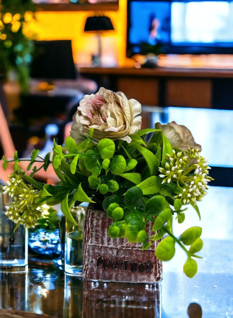 BABAZAM Decorative Artificial Flowers Potted in Stone Pot Lifelike Blooms for Home Office Living Room Décor and Gifting Beige (19x16x8cm)  - Image 3
