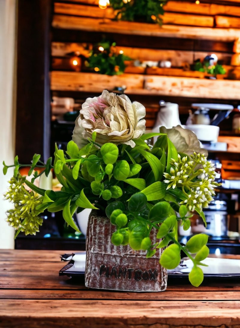 BABAZAM Decorative Artificial Flowers Potted in Stone Pot Lifelike Blooms for Home Office Living Room Décor and Gifting Beige (19x16x8cm)  - Image 4