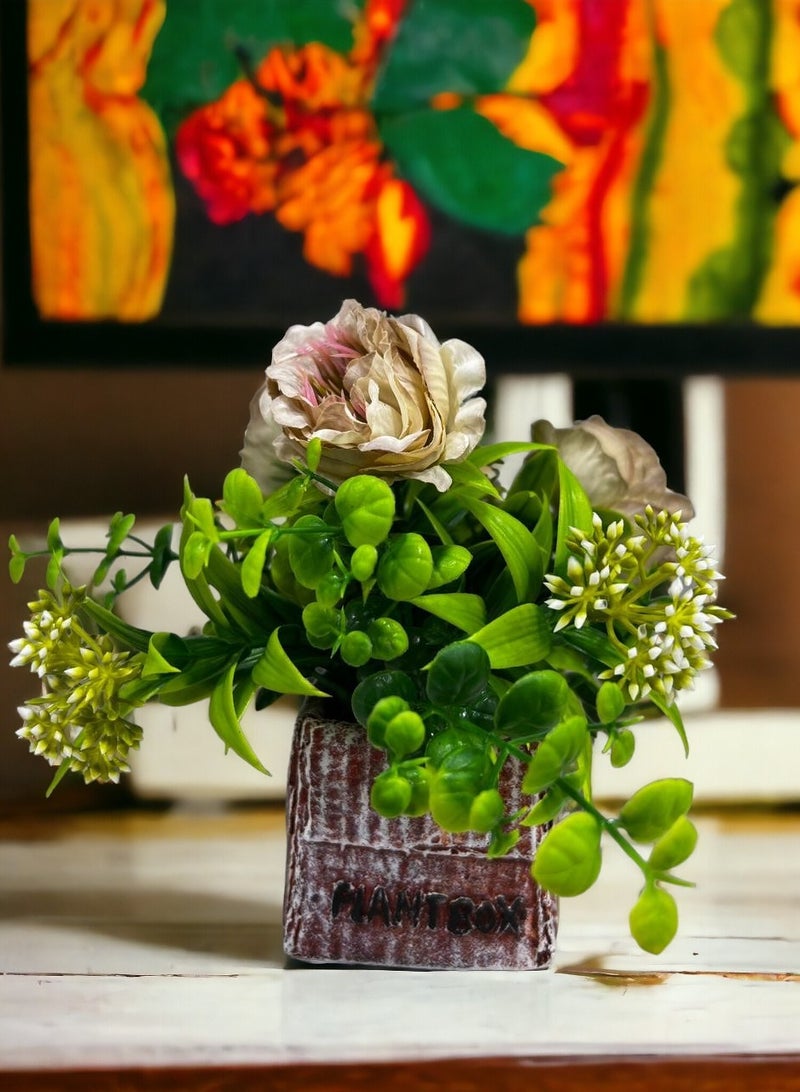 BABAZAM Decorative Artificial Flowers Potted in Stone Pot Lifelike Blooms for Home Office Living Room Décor and Gifting Beige (19x16x8cm)  - Image 5