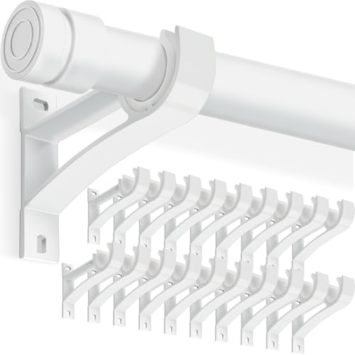 KOLAKO Curtain Rod Holders Heavy Duty 1 Inch Curtain Rods Bracket 20 Pack White Drapery Rods Hooks Hangers for Wall Single Decorative Rod Brackets for 1 Inch Drape Poles - Image 1