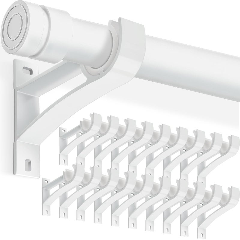 KOLAKO Curtain Rod Holders Heavy Duty 1 Inch Curtain Rods Bracket 20 Pack White Drapery Rods Hooks Hangers for Wall Single Decorative Rod Brackets for 1 Inch Drape Poles - Image 2