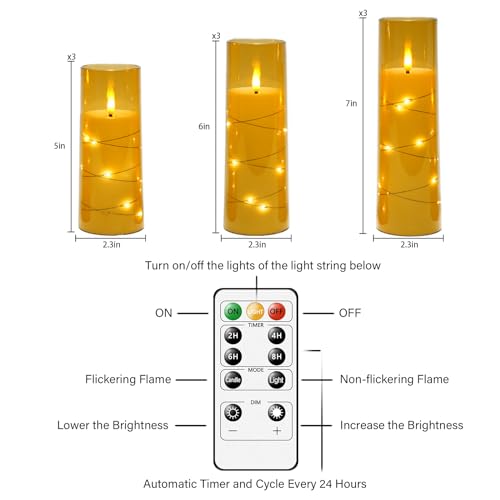 kakoya Flameless LED Candles with Timer 9 Pc Flickering Flameless Candles for Romantic Ambiance and Home Decoration Stable Acrylic Shell,with Embedded Star String，Battery Operated Candles（Gold） - Image 5