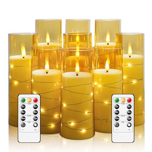 kakoya Flameless LED Candles with Timer 9 Pc Flickering Flameless Candles for Romantic Ambiance and Home Decoration Stable Acrylic Shell,with Embedded Star String，Battery Operated Candles（Gold） - Image 1