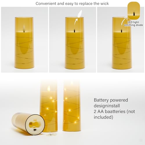 kakoya Flameless LED Candles with Timer 9 Pc Flickering Flameless Candles for Romantic Ambiance and Home Decoration Stable Acrylic Shell,with Embedded Star String，Battery Operated Candles（Gold） - Image 2