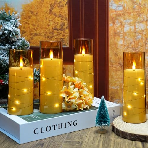 kakoya Flameless LED Candles with Timer 9 Pc Flickering Flameless Candles for Romantic Ambiance and Home Decoration Stable Acrylic Shell,with Embedded Star String，Battery Operated Candles（Gold） - Image 3