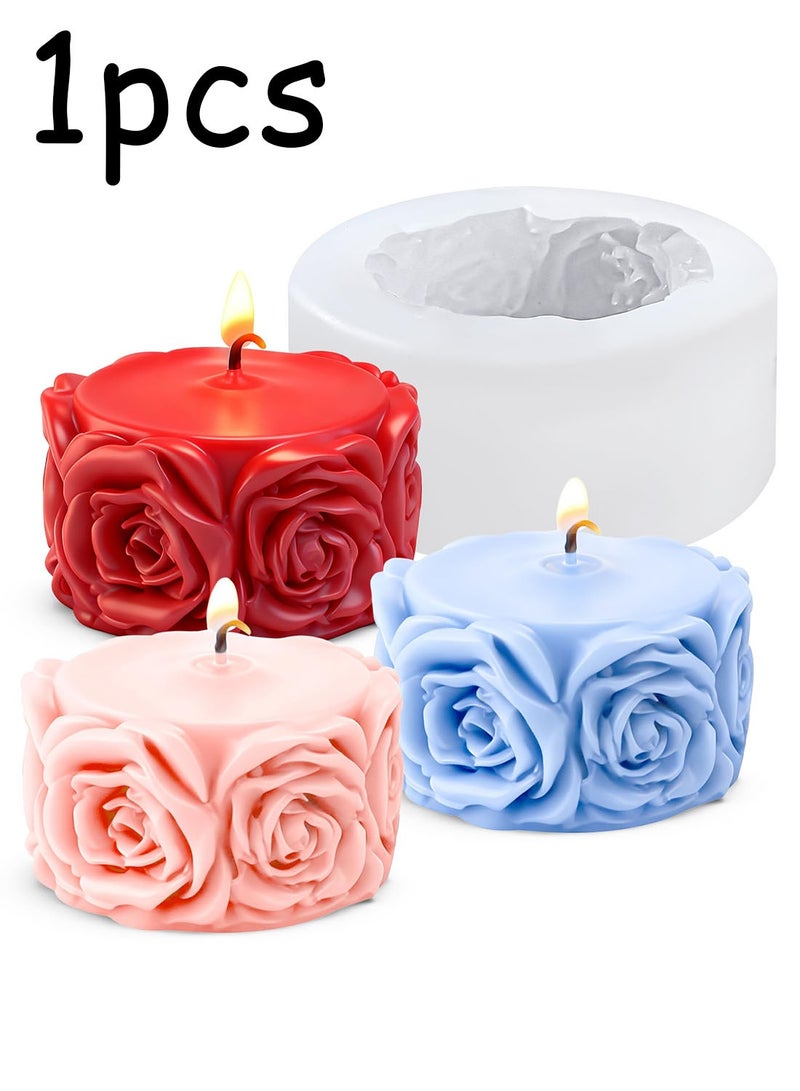 Rose Flower Column Silicone Candle Mold, Cylinder Resin Casting Mold for DIY Candle Making Polymer Clay Crafts Valentine Mother's Day - Image 1