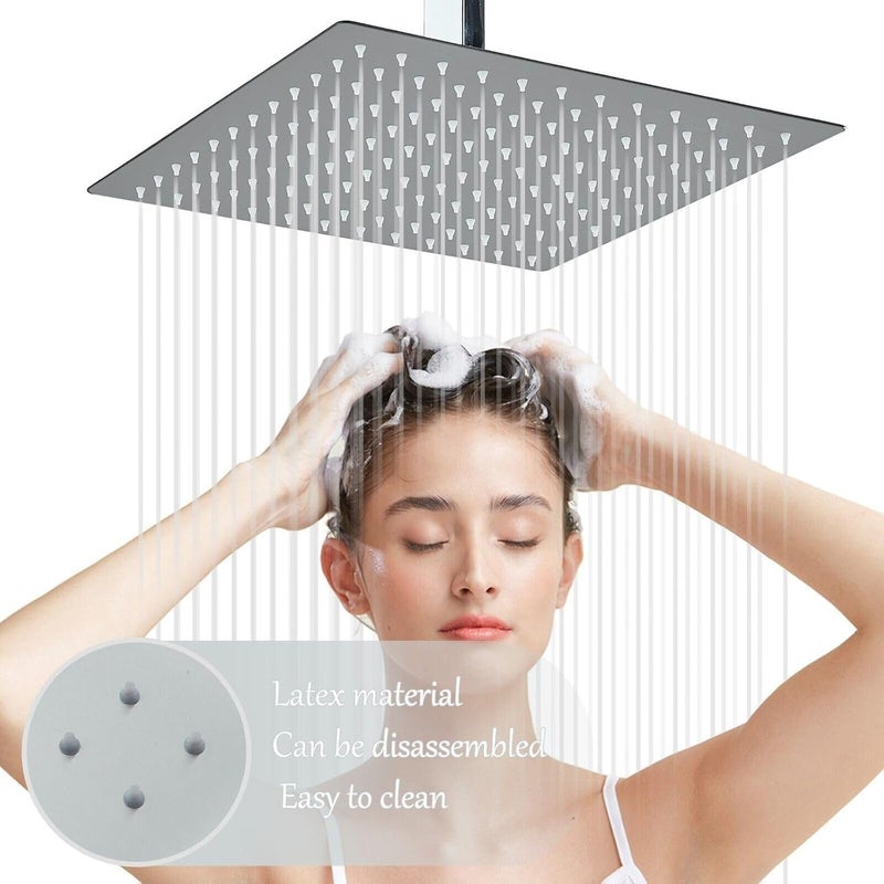 Stainless Steel Burial Shower Set 1mm Thick – Rust Resistant – Modern Multicolor Design – Strong Water Pressure Shower Pan for Modern Bathroom (Pan 30x30cm Square Silver) - Image 1