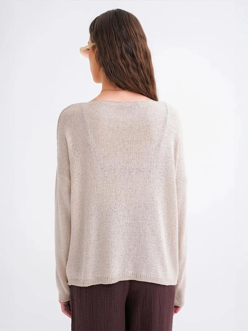 Mixray Stone Natural MIXRAY Oversized Boat Neck Knit Sweater for Women | Best Price UAE