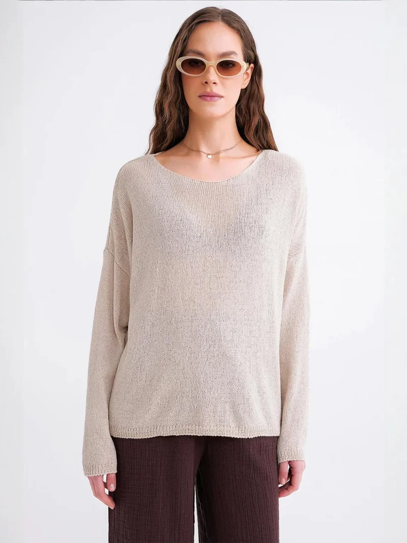 Mixray Stone Natural MIXRAY Oversized Boat Neck Knit Sweater for Women | Best Price UAE