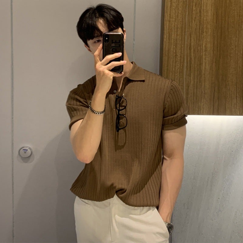 Mens Casual Slim Fit Polo Shirt Summer Brown  - Image 1