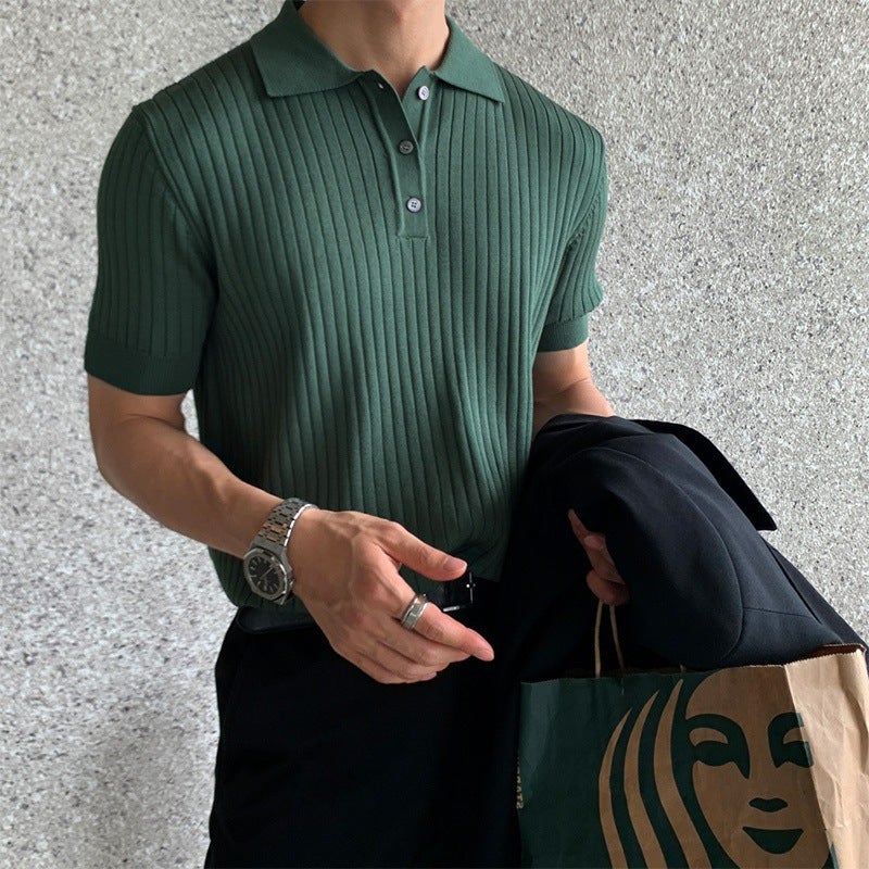 Mens Casual Slim Fit Polo Shirt Summer Brown  - Image 4