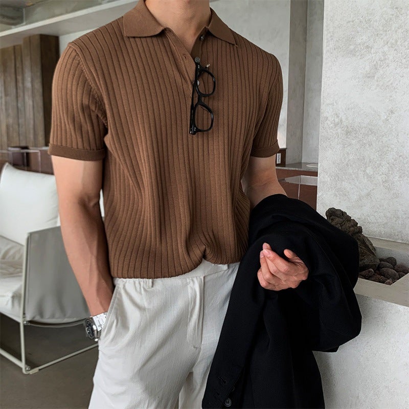 Mens Casual Slim Fit Polo Shirt Summer Brown  - Image 5