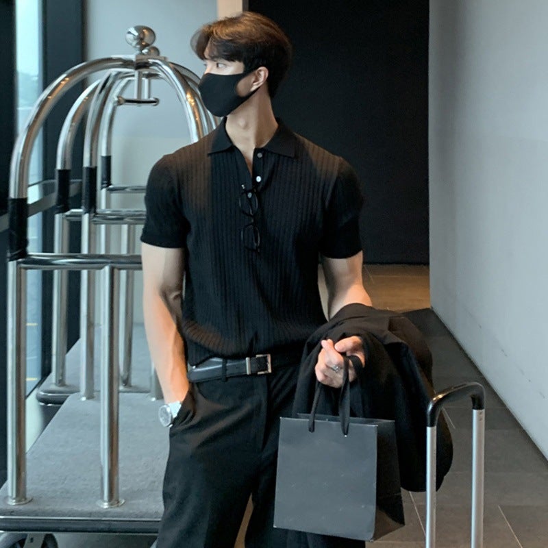 Mens Casual Slim Fit Polo Shirt Summer Brown  - Image 3