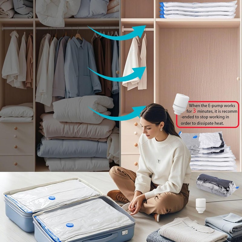 Besslly 20 Pack Vacuum Storage Bags with Electric Pump, 4Jumbo/ 4Large/ 4Medium/ 4Small/ 4Roll Compression Space Saver Vacuum Seal Bags for Clothing Travel Luggage Comforters Blankets Pillows Bedding - Image 4