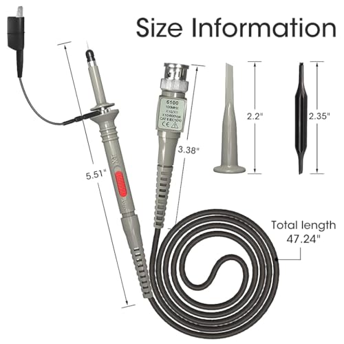 Serplex® P6100 Oscilloscope Clip-On Probe Oscilloscope Kit 100 MHz 600V DC High Sensitivity Oscilloscope Clip-On Probe w/Accessory Kit 1X 10X, DSO-TC2/DSO-TC3 Compatible (2 Pack) - Image 2