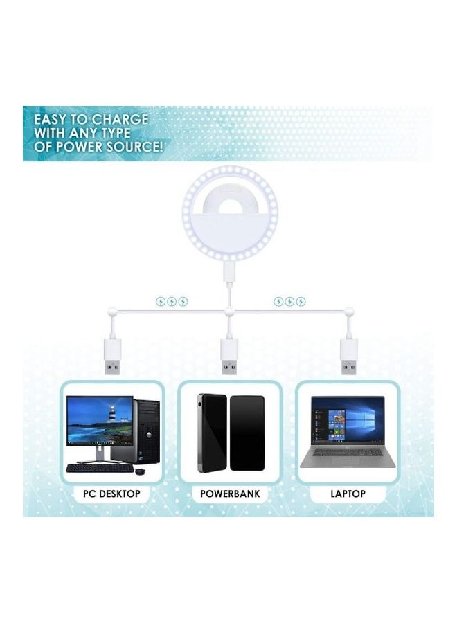 اليشمك حلقة إضاءة محمولة قابلة لإعادة الشحن لالتقاط صور السيلفي مع 36 مصباح LED و3 أوضاع للسطوع. هذا المصباح الحلقي مثالي للغاية أبيض - Image 3