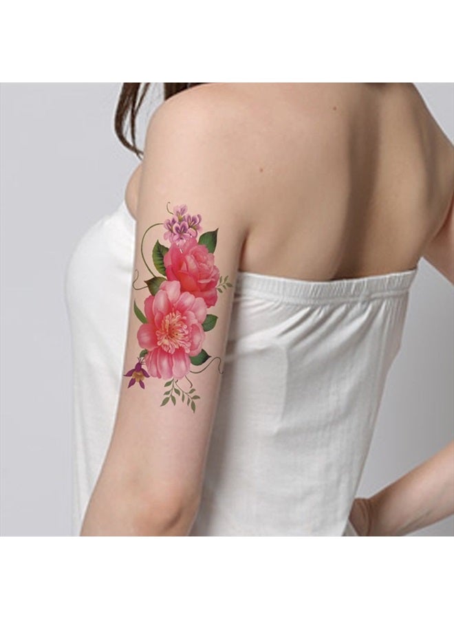 TAFLY ملصق وشم مؤقت مزيف من الزهور الوردية الجميلة للنساء، وشم جسم مقاوم للماء، 5 أوراق - Image 1