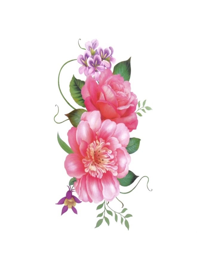 TAFLY ملصق وشم مؤقت مزيف من الزهور الوردية الجميلة للنساء، وشم جسم مقاوم للماء، 5 أوراق - Image 2