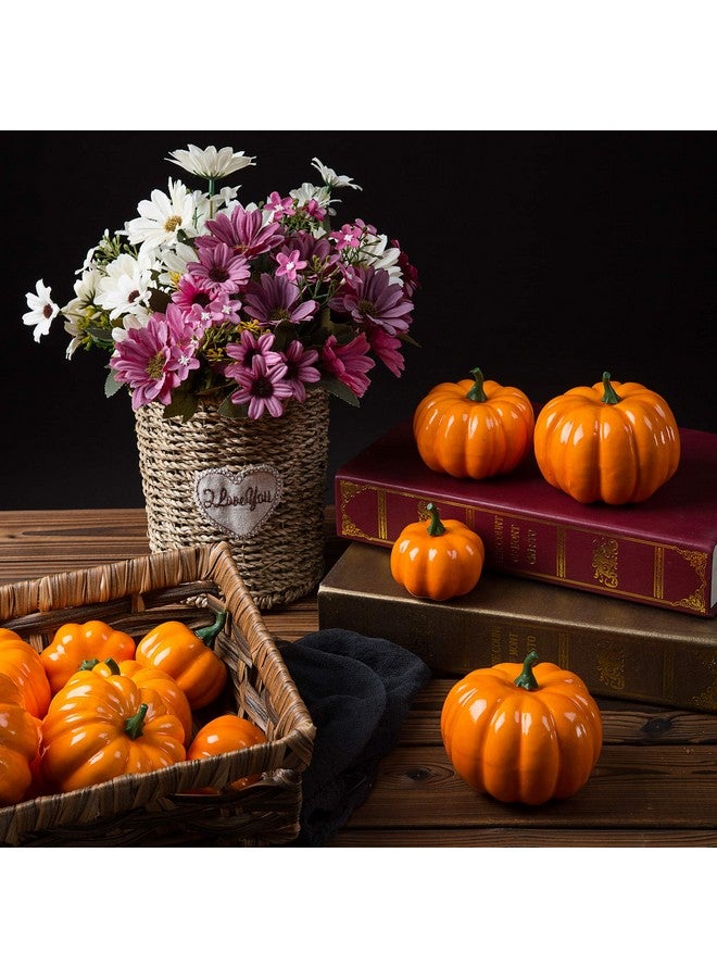 Ogrmar 12 Pack Artificial Assorted Pumpkins, Mini Fake Pumpkins Artificial Vegetables for Halloween,Harvest Thanksgiving Party Decor(Orange) - Image 2