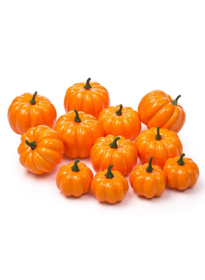 Ogrmar 12 Pack Artificial Assorted Pumpkins, Mini Fake Pumpkins Artificial Vegetables for Halloween,Harvest Thanksgiving Party Decor(Orange) - Image 1