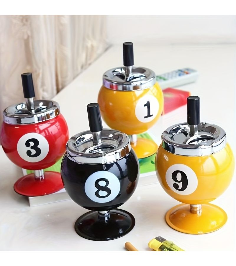 Creative Billiard With Yellow Lid Dustproof Decorative Ashtray For Office - Image 1