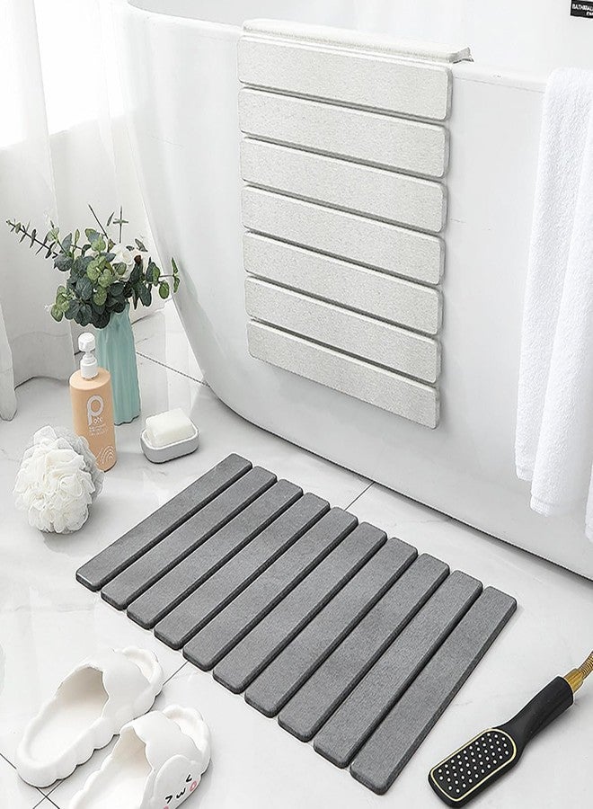 Bath Rug Mat,Diatomaceous Earth Mats,Foldable Stone Bath Rug,23.6 x 15.5 Inch Super Absorbent Quick Drying Diatomaceous Earth Mat for Bathroom,Easy to Store,Easy to Clean (Light Gray 1PCK) - Image 2