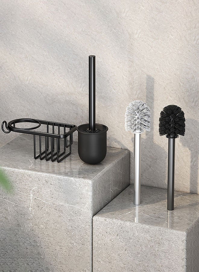 Hanayo مجموعة واحدة من فرشاة المرحاض مثبتة على الحائط بمقبض طويل فرشاة الحمام مع حامل فرشاة مرنة تصل إلى كل زاوية فرشاة تنظيف الحمام مستلزمات تنظيف الفنادق ملحقات الحمام (أسود) - Image 4