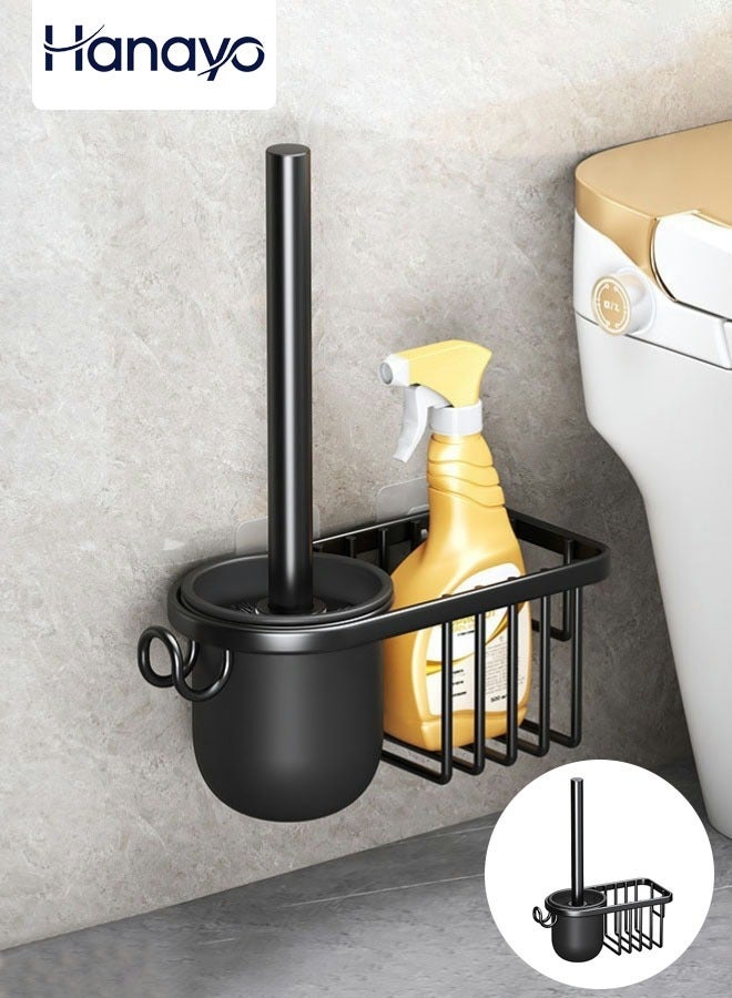 Hanayo مجموعة واحدة من فرشاة المرحاض مثبتة على الحائط بمقبض طويل فرشاة الحمام مع حامل فرشاة مرنة تصل إلى كل زاوية فرشاة تنظيف الحمام مستلزمات تنظيف الفنادق ملحقات الحمام (أسود) - Image 1
