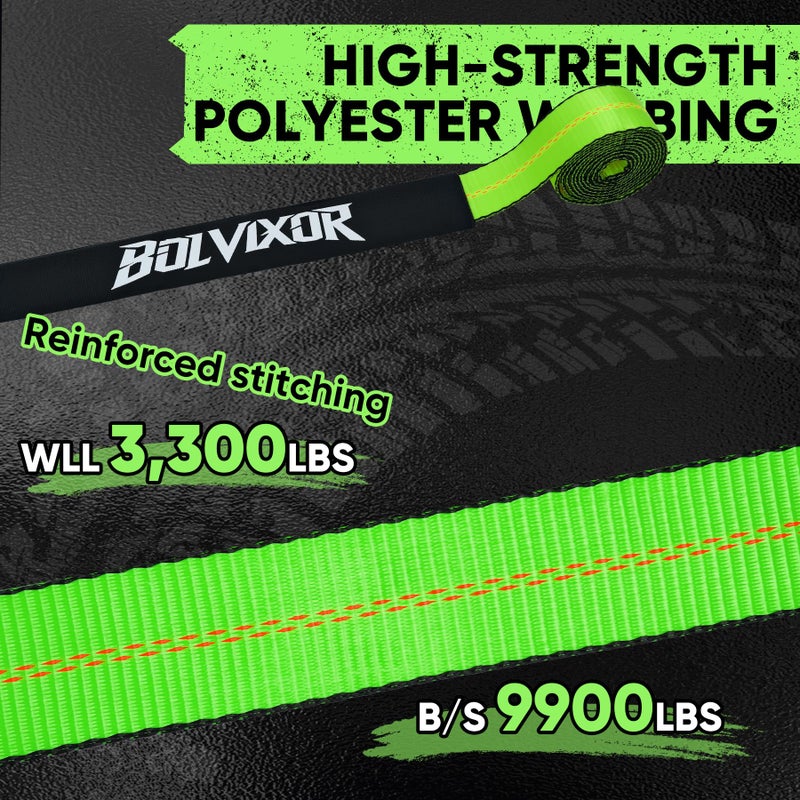 Bolvixor 4 Pack Car Tie Down Straps for Trailers - 2" x 96" - 9900LBS Break Strength - Tire Ratchet Straps with Heavy Duty Chain Anchors for Hauling UTV, SUV, Truck, Any Cars - Image 4